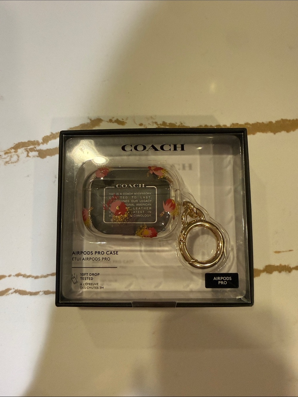 COACH Clear Floral AirPods Pro Case with Gold Keyring